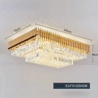 Modern round square layered crystal chandelier black gold luxury Led ceiling lamp living room main lamp villa foyer lighting