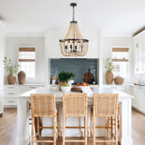 Modern Boho Wood Bead Chandelier Classic Dimmable High Ceilings Chandeliers With Matt Black Finished For Bedroom Hall