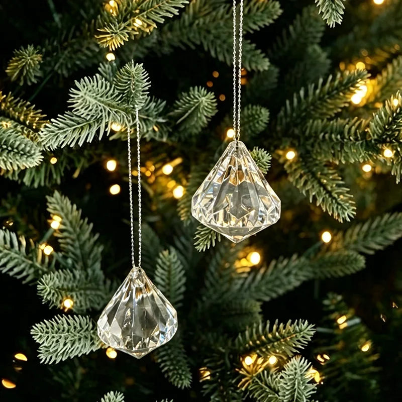 Clear Faceted Diamond Crystal Christmas Ornaments Acrylic Gem Hanging Pendants for Xmas Tree Home Holiday Decoration
