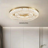 Modern Italian Luxury Living Room Crystal Ceiling Light, Golden Circular Copper Dining Room Home Decoration Lamp, LED Decoration