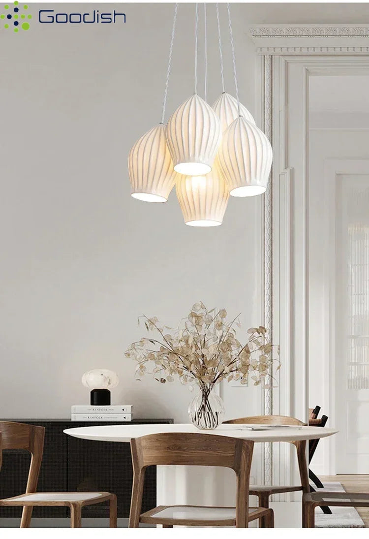 Nordic Modern Ceramic Lantern Energy-Saving LED Pendant Light - Creative Art Ceiling Chandelier Lamp Fixture for Restaurant, Dining Room & Home Decor