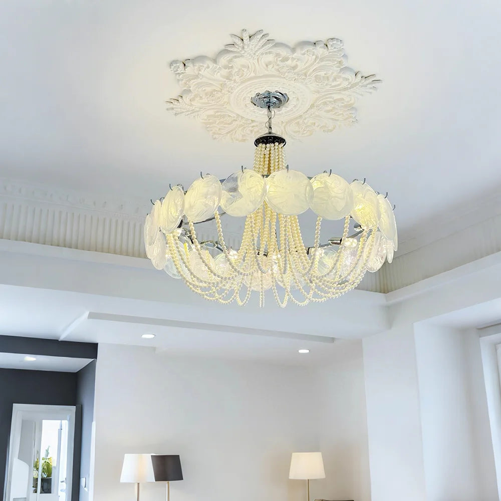 French Flower Glass Pendant Light Creamy Pearl Romantic Master Bedroom Lighting High-end Restaurant Lights