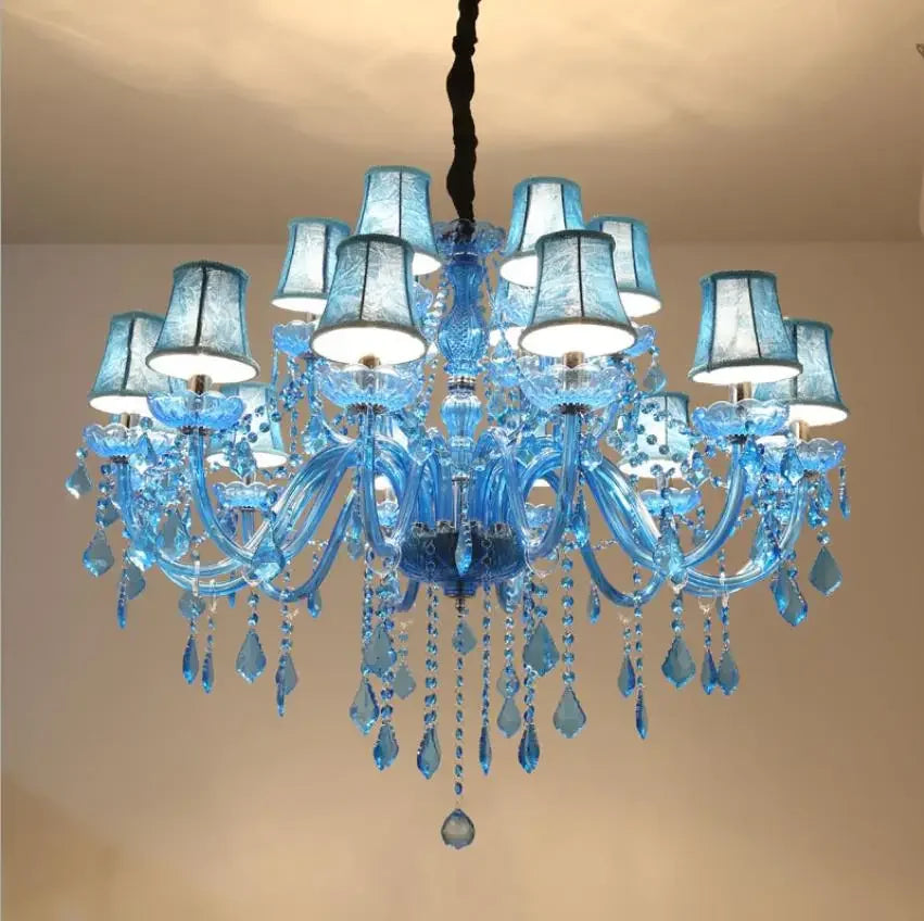 Nordic Luxury Blue Crystal LED Chandelier Restaurant Bedroom Coffee Shop Clothing Store Hotel Club Pendant Lamp Art Decor Light