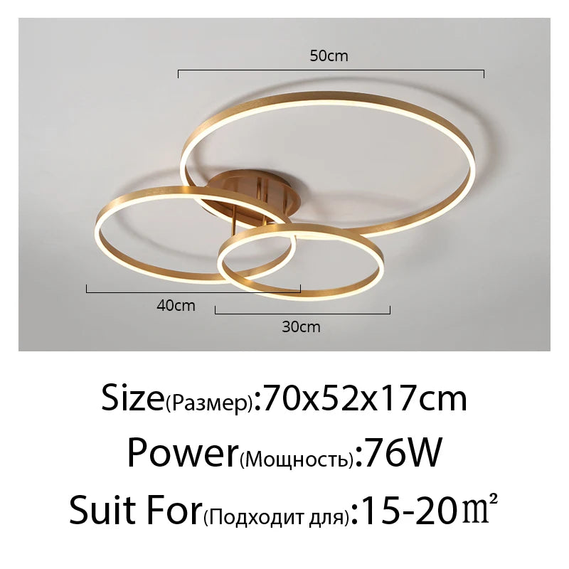 Nordic Creative Led Circle Chandeliers Bedroom Living Dining Room Lighting Chandelier Home Indoor Lamps Golden Brown Glossy Lamp