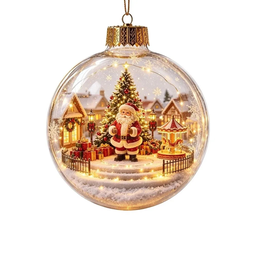 8cm Christmas Ball Ornament Acrylic with Light Xmas Hanging Decoration Transparent DIY Snowman Crystal Ball Christmas Decor