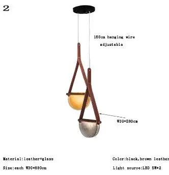 Nordic Leather Handmade Glass LED Lights Creative Belt Design Pendant Lamp for Bedroom Restaurant  Designer Model Room Decor