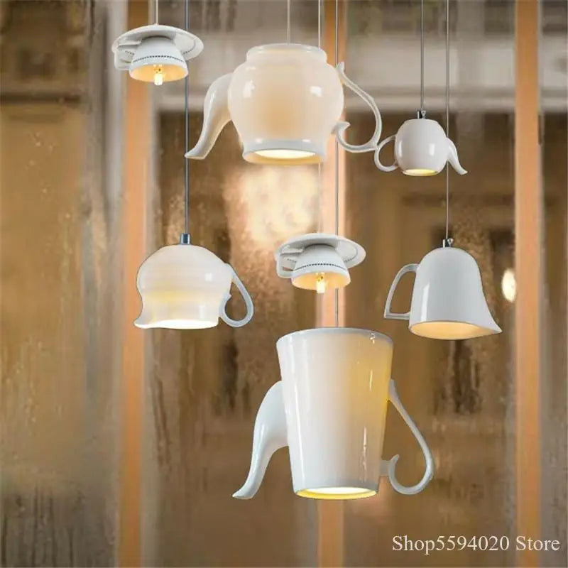 Modern Tea Cup Teapot Hanging Lamp Ceramic Led Pendant Lights Dining Room Kitchen Home Decors Luminaire Lighting Fixtures