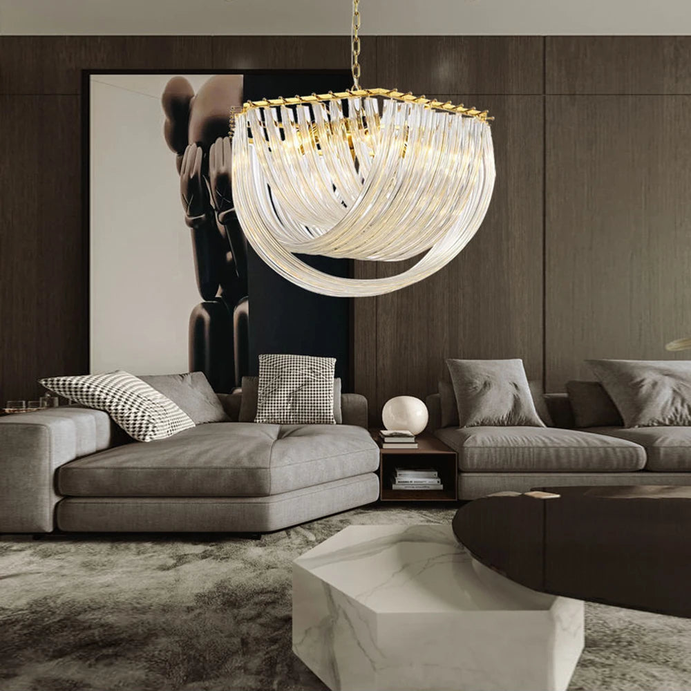 Nordic Art Bent Glass Tube Designer Hanging Lamp Modern Chandelier Lighting Lustre Home Indoor Decor Suspension Luminaire Lampen