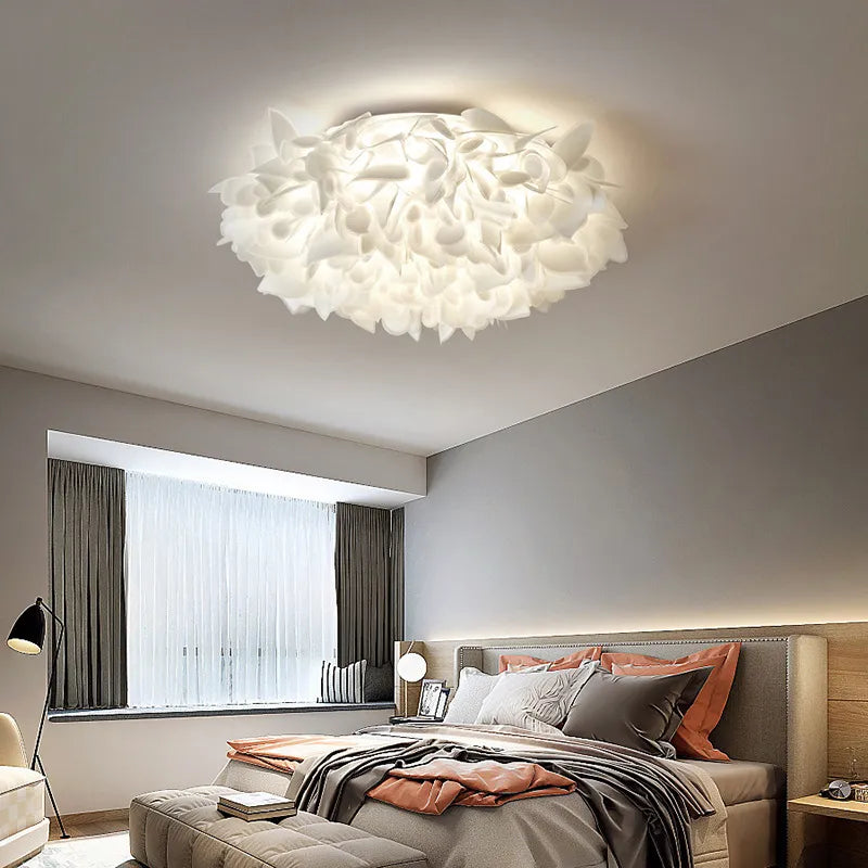 Romantic White Flower LED Ceiling Lamp Bedroom Restaurant Parlor Lighting Remote Control Dimmable Home Decors PVC Dropshipping