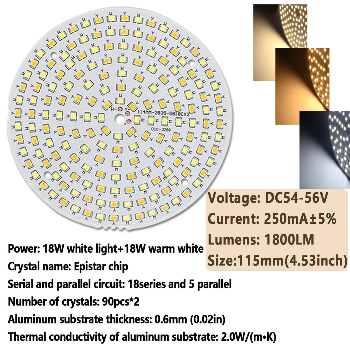 LED Light Board Two-Color LED 10W 18W 24W 36W Chip Source Lamp Bead Constant Current Input Diode For Panel  Light  Ceiling Lamp