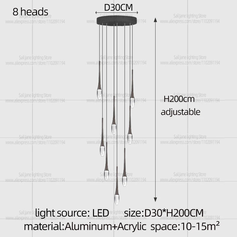 Nordic Minimalist Chandelier Home Decor Living Room Loft Chandelier Interior Lighting Duplex House Villa LED Stair Pendant Light