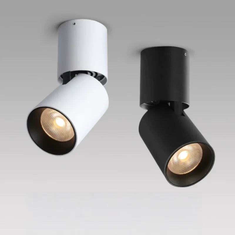 LED ceiling-mounted adjustable downlight for home and commercial lighting. Foldable, rotates 90°, 355°. Ceiling-mounted