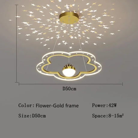Modern Creative Star Children's Room LED Chandeliers for Bedroom Study Design Ring Lamp Home Decors Cartoon Warm Lighting Fixture