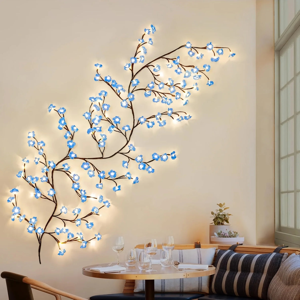 LED Blue Cherry Willow Vine Lights - Cherry Blossom Branch Lights with Timer
