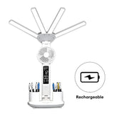 3in1 Multifunction Table Lamp LED Four-headed Folding With Fan Calendar Clock USB Rechargeable Desk light 3 color Reading Lamp
