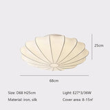 Nordic Wabi Sabi Silk Ceiling Light - Round LED Japandi Lamp for Living Room