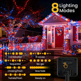 Patriotic Red White Blue LED String Lights - Solar Powered 4th of July Decor