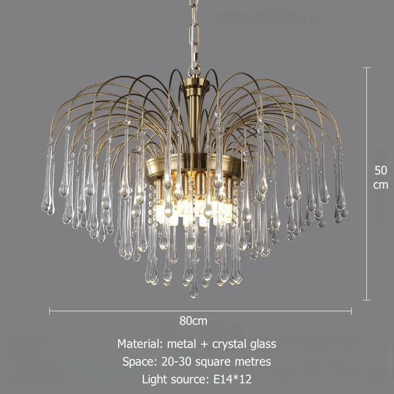 Artpad Retro French Branch Colorful Crystal Chandeliers for Living Room Romantic Raindrop Coloful Crystal Hanging Pendant Light