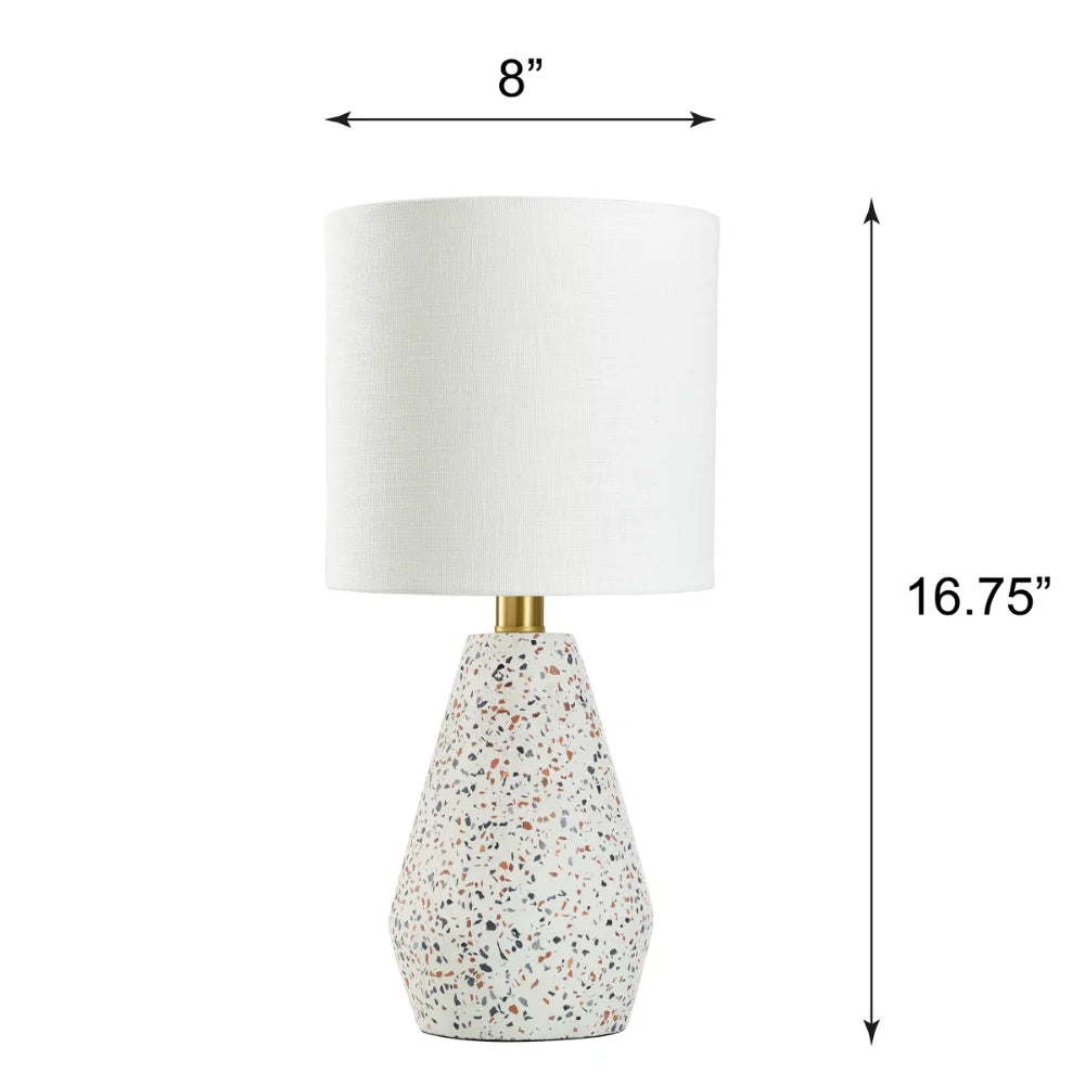 Terrazzo Table Lamp with White Drum Shade, 16.75&quot; Book Lights Table Desk Lamps