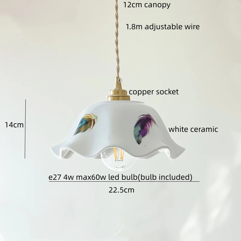 IWHD Home Design LED Pendant Lamp Balcony Reading Dining Room Japan Style Gold Copper Patterned Ceramic Hanging Lights Hanglamp