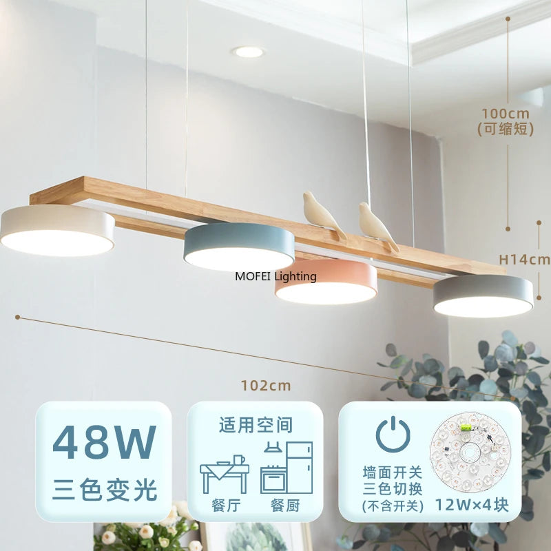 Nordic Log Style Restaurant Pendant Light FixtureDining Table Bar Chandelier LED Minimalism Solid Wood Modern Strip Home Decor