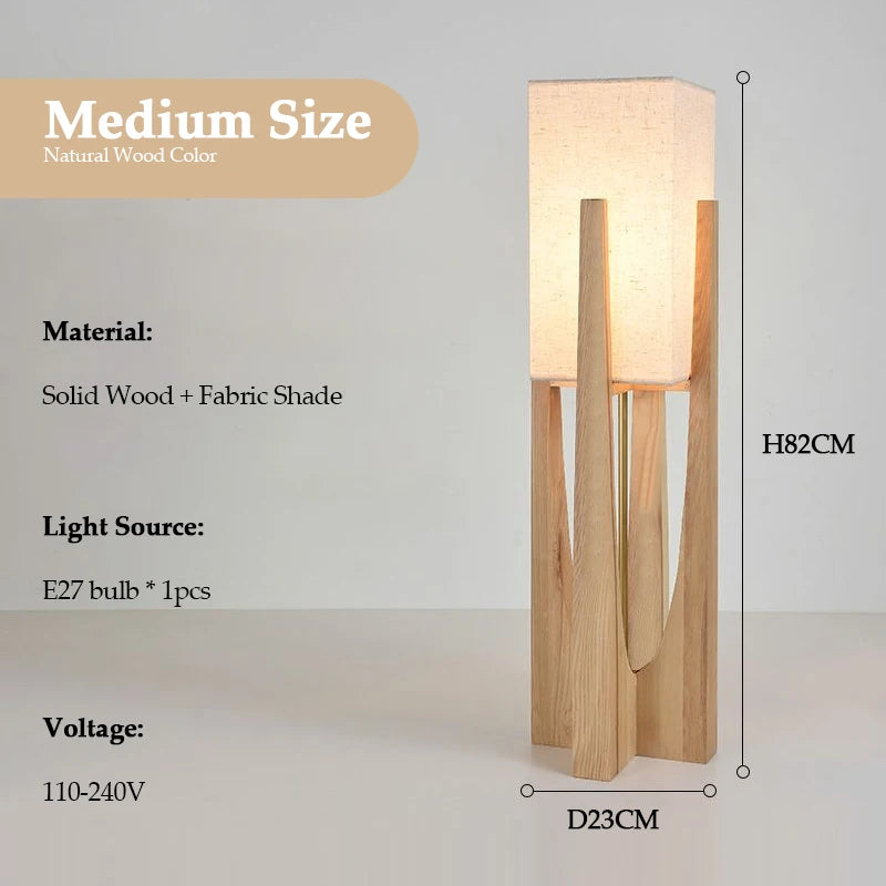 Solid Wood Floor Lamp Japanese Style for Living Room Hotel Teahouse Homestay Bedroom Sofa Corner Standing Light Bedside Table La