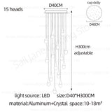 Nordic Minimalist Crystal Raindrop Pendant Light LED Staircase Chandelier For High Ceiling Villa Duplex Home Decor Living Room