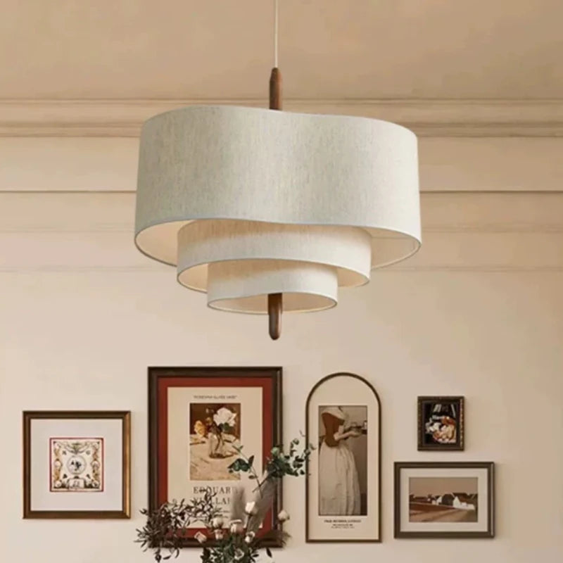 Japanese Wabi-Sabi Cloth LED Ceiling Chandelier - Minimalist Fabric Pendant Light Fixture for Living Room, Kitchen Island & Home Decor