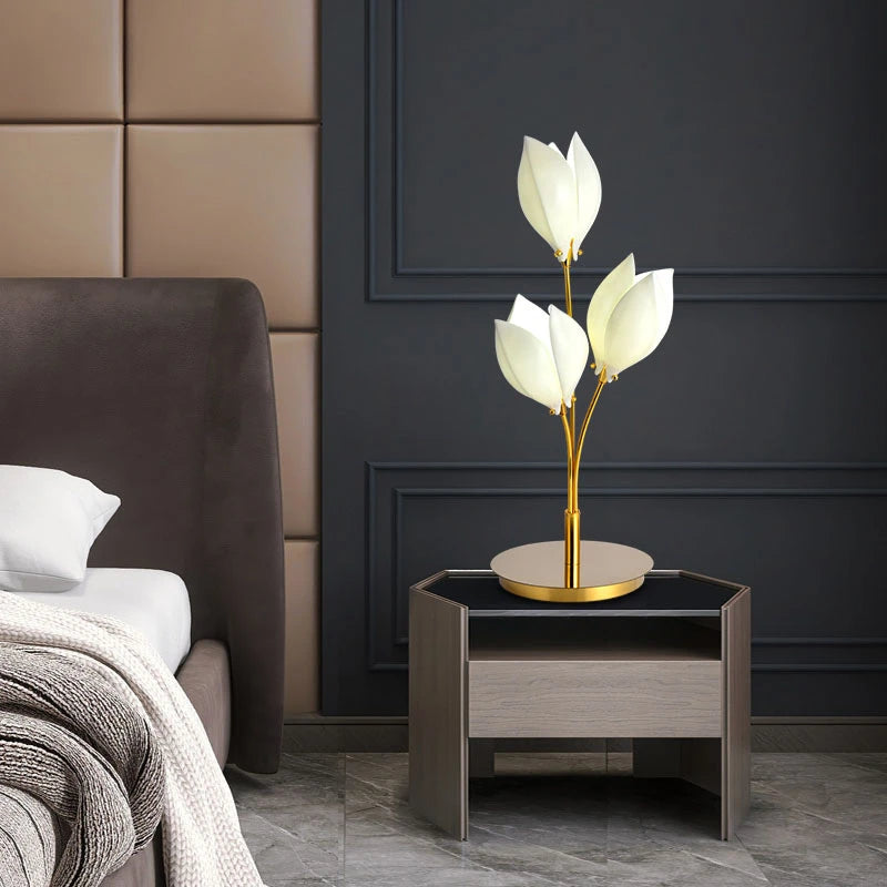 Post-modern Ceramic Magnolia Led Floor Lamp Indoor Home Decors Standing Lamps for Living Dining Room Bedroom Lamp Table Light