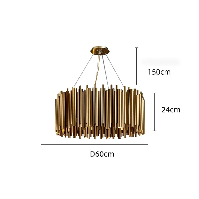 Living room chandelier Villa duplex modern simple stainless steel creative chandelier interior lighting LED lights gold