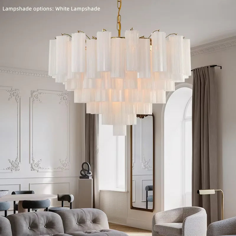 Modern Gold Silver Murano Glass Chandelier Dimmable 3-Color Adjustable Hanging Height Pendant Light Luster for Living Room 2026