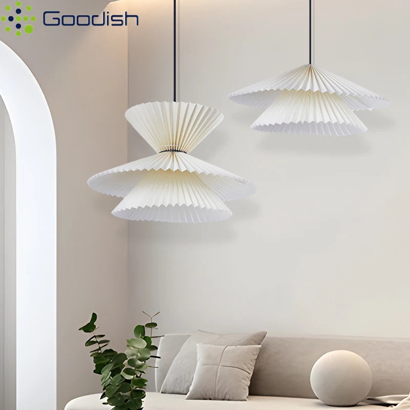 Japanese Creative Pleated Fabric Pendant Light - Modern Cloth Shade Ceiling Chandelier Lamp Fixture for Bedroom, Living Room, Dining Room & Kitchen