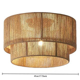 45CM Boho Rattan Semi Flush Mount Ceiling Light - Farmhouse Woven Hemp Rope E27 Lamp for Dining Room, Bedroom & Kitchen