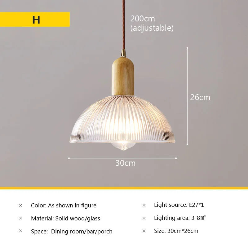 Nordic glass pendant lamp Japanese log wind cafe&#39;s restaurant three small chandelier bedroom bedside bar dining table lamps