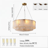 Modern Natural Marble Dimmable Pendant Light - Round Alabaster Ceiling Chandelier Fixture for Living Room & Dining Room