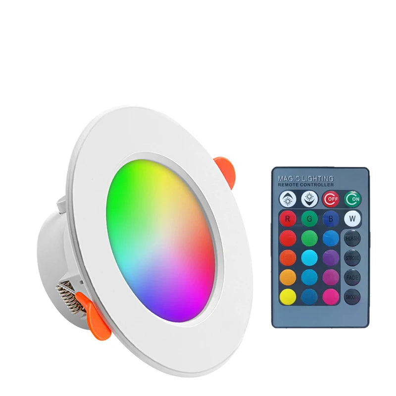 15W RGB Dimmable Recessed LED Spot Light with Remote - Modern Round Grille Downlight Ceiling Fixture for Home Lighting