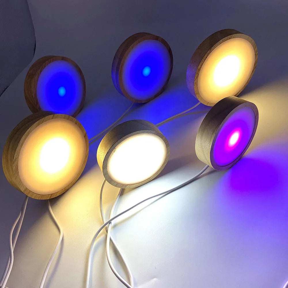 Wooden LED Light Display Base Wood Night Lamp Base LED Light Display Crystal Ball Wood Luminous Base For Home Decors