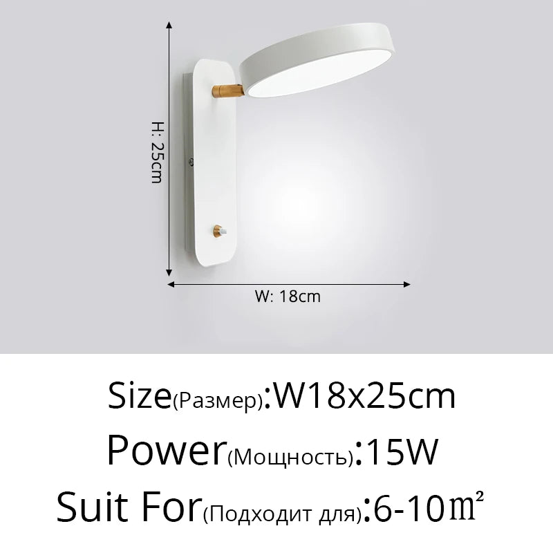 Nordic Macaron Wall Sconce Rotatable With Switch TV Background Wall Lights Modern Bedroom Bedside Aisle Home Reading Wall Lamps