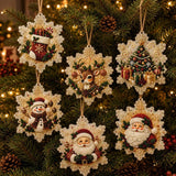 6Pcs Wooden Christmas Decoration DIY Pearl Art Kits for Adults, Xmas Tree Crafts Hanging Ornament Kit with Beads, Gems & Twine