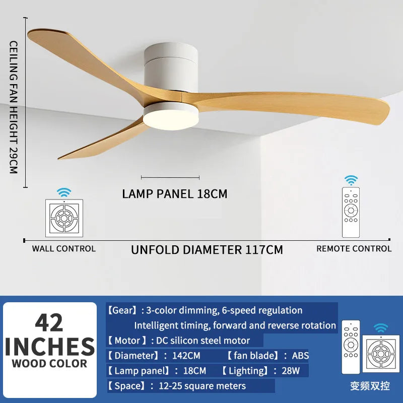 Low Floor Ceiling Fan 38/56 Inch LED Light Supports Remote Control Of Living Room, Dining Room, Bedroom, Study Room, DC Fan