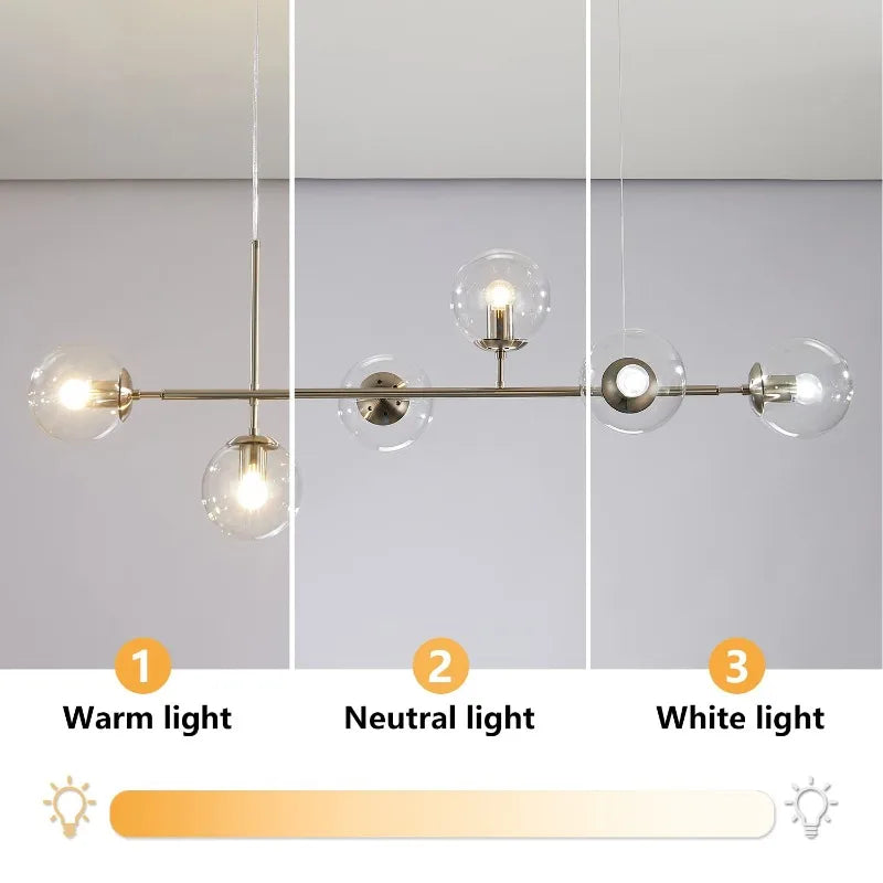 Modern Globe Linear Chandelier 6 Light Milk Glass Chandeliers Pendant Light Fixture Mid Century Sputnik Island Lights