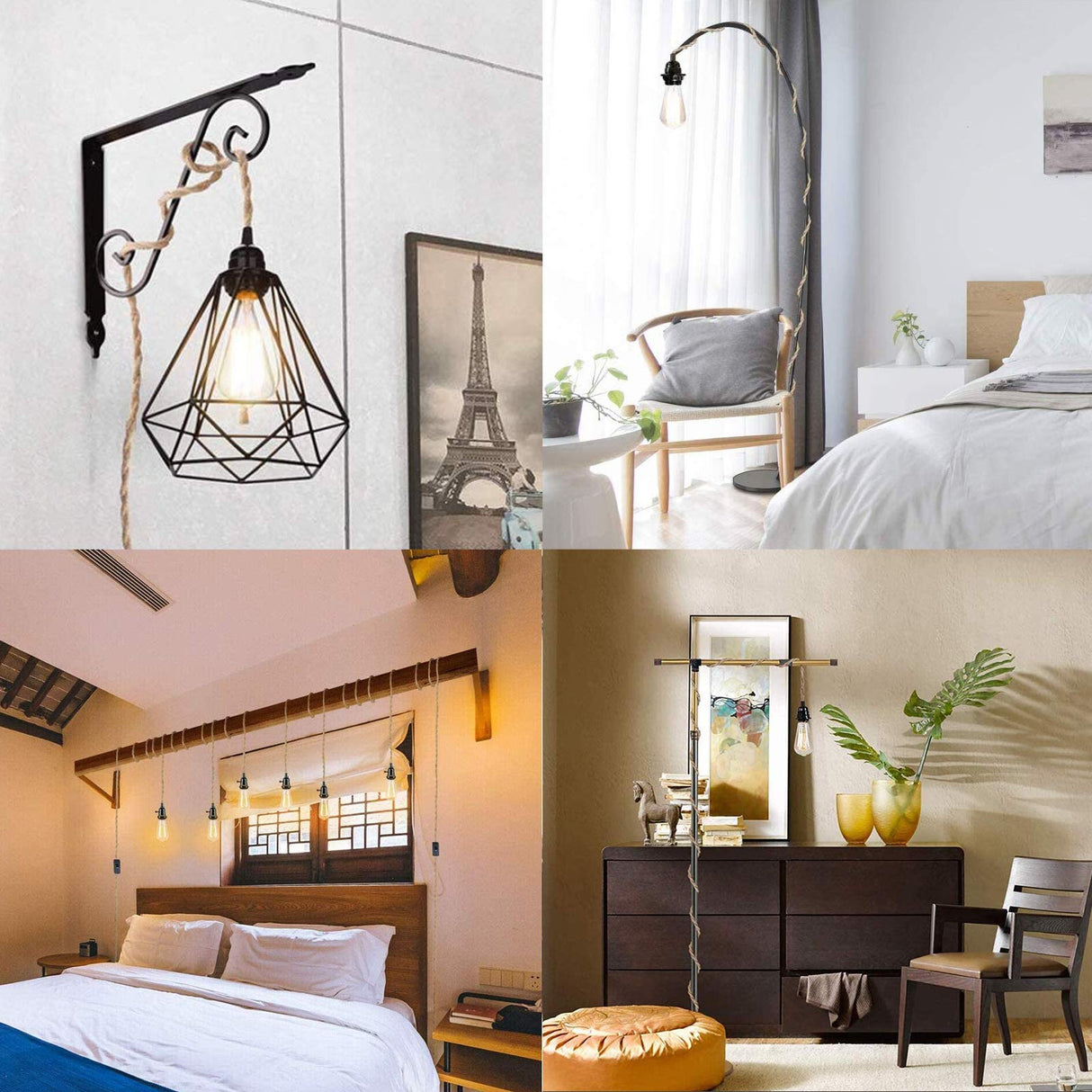 Power Cord Pendant Light Twist Hemp Rope Cables E26 E27 Lamp Holder EU Plug with Switch Wire Edison Bulb Socket Cord Cable