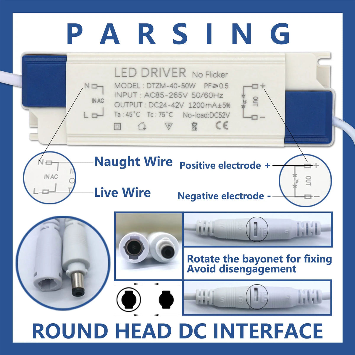LED Driver 40-50W 1200mA AC 110V 220V to DC 24V 36V 42V Lighting Transformer Panel Light Ceilling Lamp Power Supply Adapter