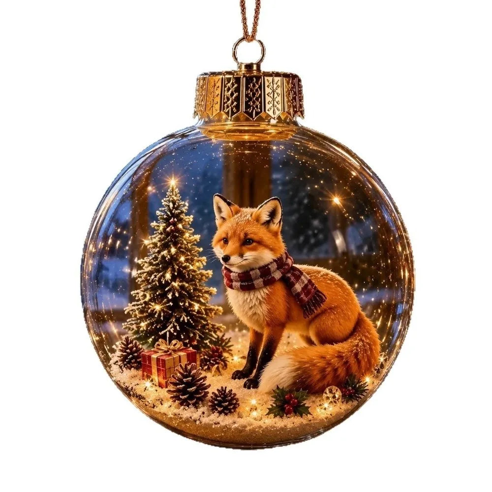 Light-Up Christmas Crystal Ball Spherical Clear Animal Snow Globe Ornament Animal Figure Hanging Holiday Decoration