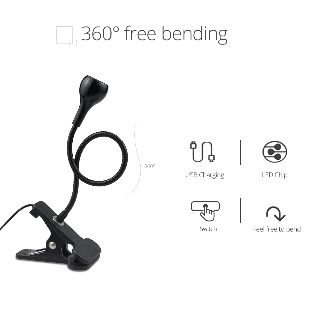 Book Reading LED Lamp Table Lights Bedside Lighting With Holder Clip Flexible Angle Adjustable 5V USB Powered Aluminum Alloy