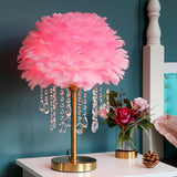 Nordic Feather Crystal Table Lamp Bedroom Ins Girl Warm Bedside Lamp Creative Luxury Romantic Feather Lamp