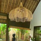 Japanese Style Wabi-sabi Retro Rattan Chandelier Creative Living Room Restaurant Box Pendants LIghts Hotel Living Room Lamps LED