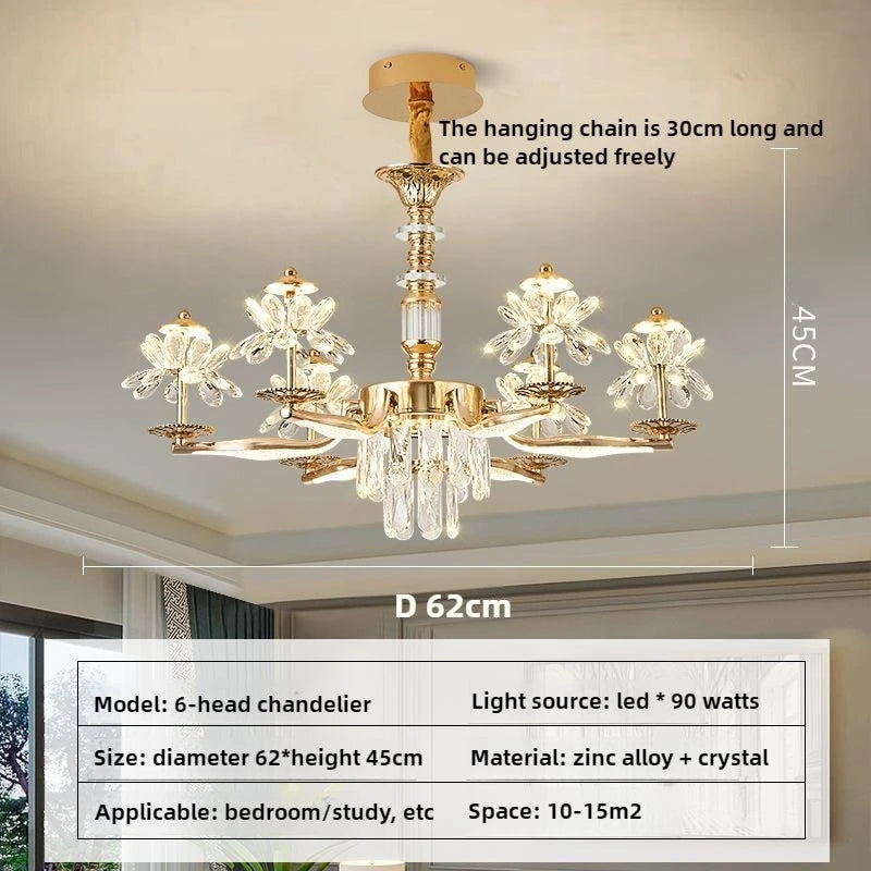 American Luxury Flower Chandelier Foyer Lustre K9 Crystal Pendant Lights French Living Dining Room Home Decor Led Lamparas Lamp