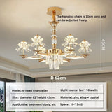 American Luxury Flower Chandelier Foyer Lustre K9 Crystal Pendant Lights French Living Dining Room Home Decor Led Lamparas Lamp