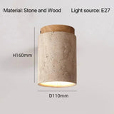 Yellow Travertine LED Ceiling Lamp Japanese Wooden Downlight round Wood Light for Living Room Corridor Porch Balcony
